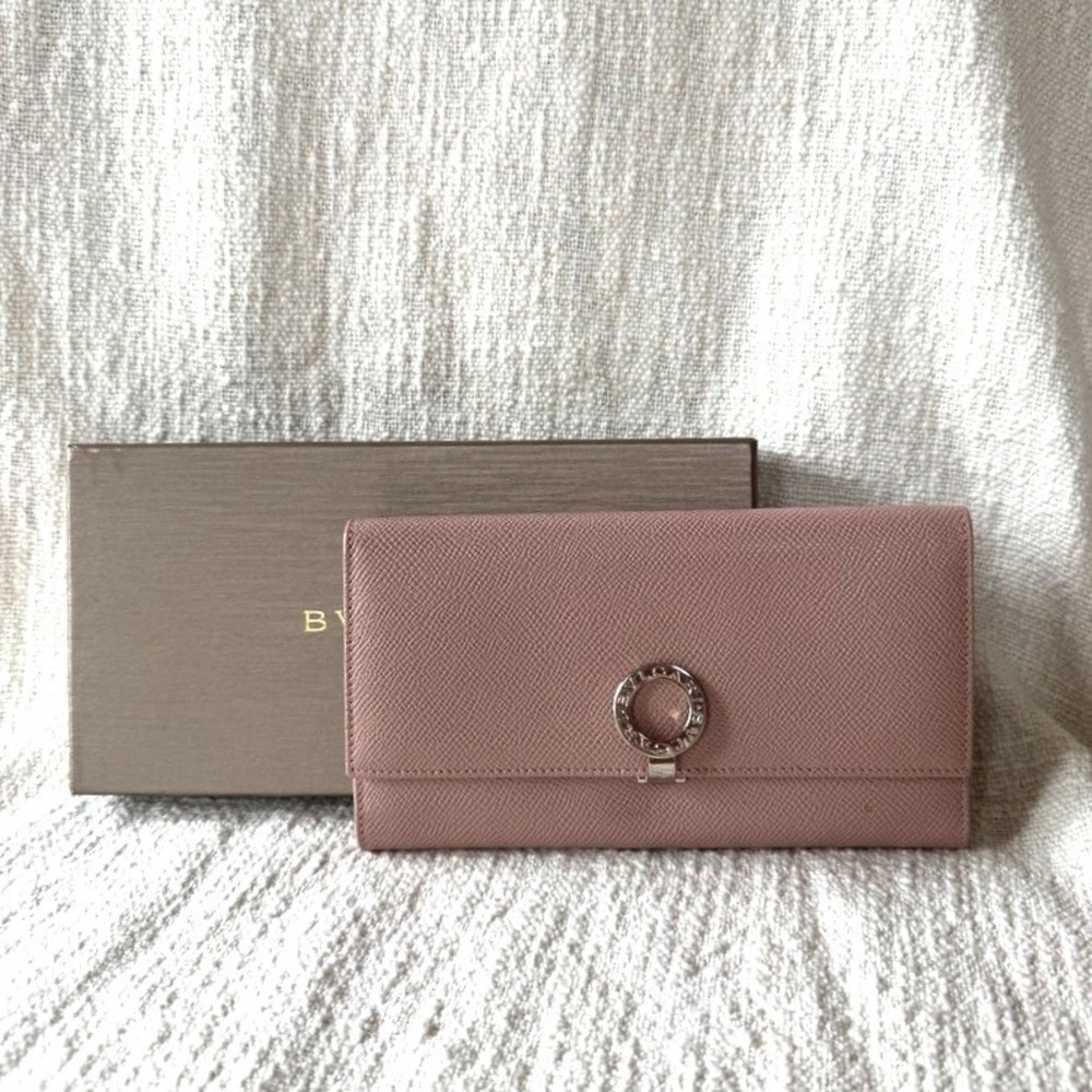 BVLGARI Rose Pink Grain Calf Leather Wallet‎ with Palladium Logo Clasp